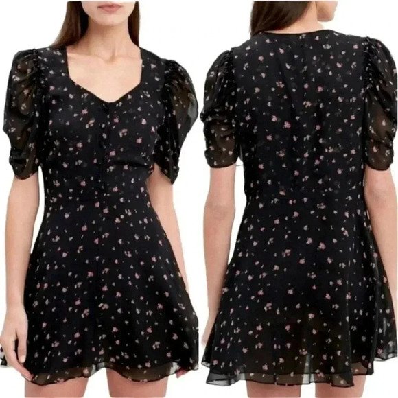 NWT LoveShackFancy Cora Floral Black 100% Silk Mini Dress Size: XS - Picture 1 of 15